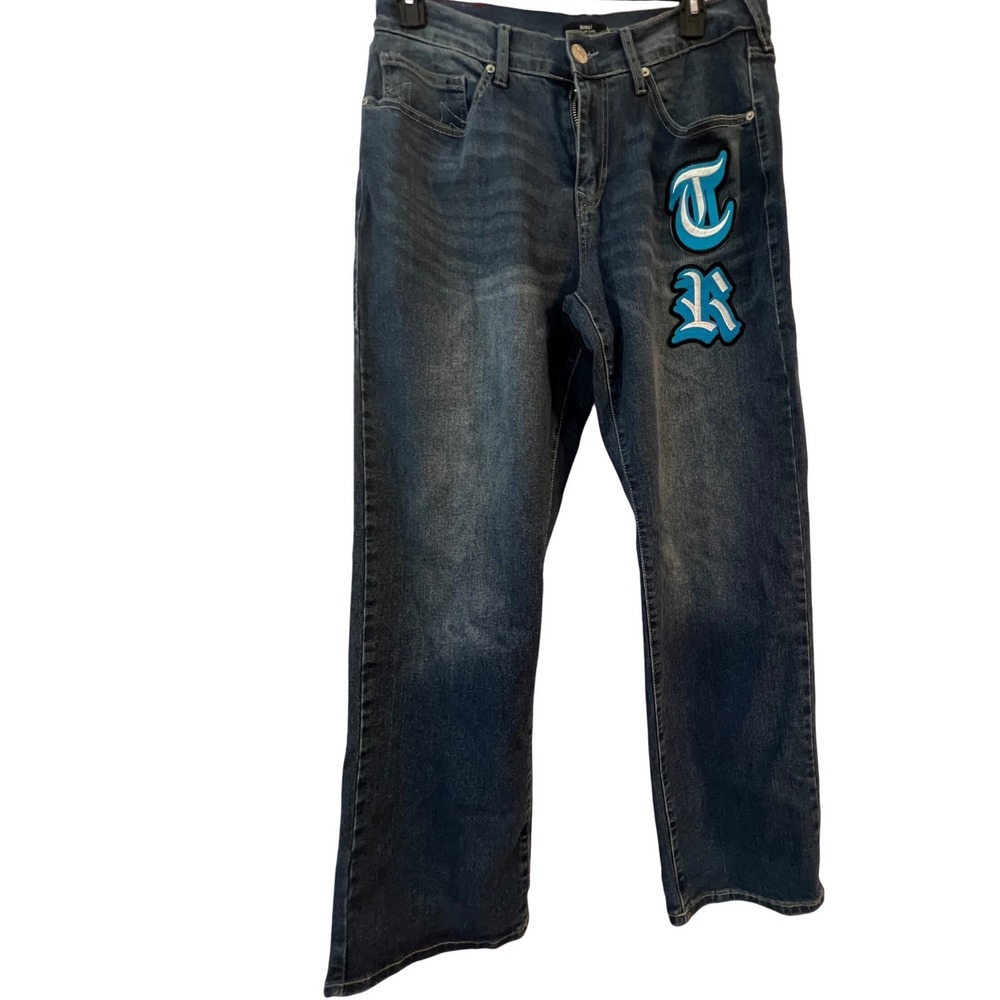 True Religion Bobby Applique Jeans Mens 32W 32L Medium Blaze Wash TR Logo NWT